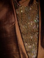 2yds-COGNAC-THAI-SILK-HAND-GOLD-BEADED-NECK-BIB-RHINESTONES-FABRIC-IRIDESCENT-3