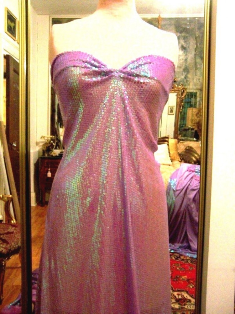 5.5-yds-SHEER-STRETCH-LILAC-MESH-FABRIC-COVERED-IN-IRIDESCENT-LILAC-MINI-SEQUINS