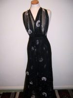 5.5yds-DESIGNER-FABRIC-BLACK-CHIFFON-SPRINKLED-WITH-SILVER-SCROLL-MEDALLIONS-3