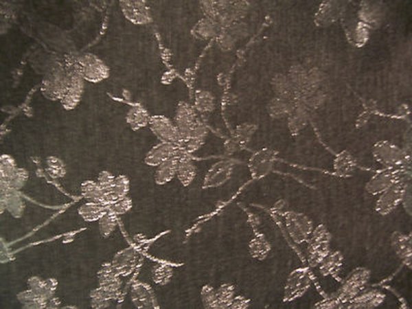 DESIGNER-FABRIC-CHARCOAL-GREY-SHIMMERY-FLORAL-BROCADE-3Yd-3