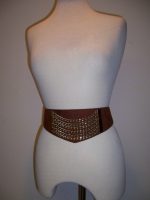29-38-VINTAGE-DRK-COGNAC-SUEDE-UNUSED-SLIM-BASQUE-WAIST-STRETCH-BELT-W-CHAINS-3