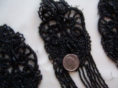 3-ANTIQUE-FRENCH-BLACK-BEADED-FRINGED-SCROLL-MEDALLIONS-1