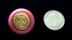 3 VINTAGE PINK PLASTIC RIM BUTTONS GOLD CTR 1 1/8" BUTTONS