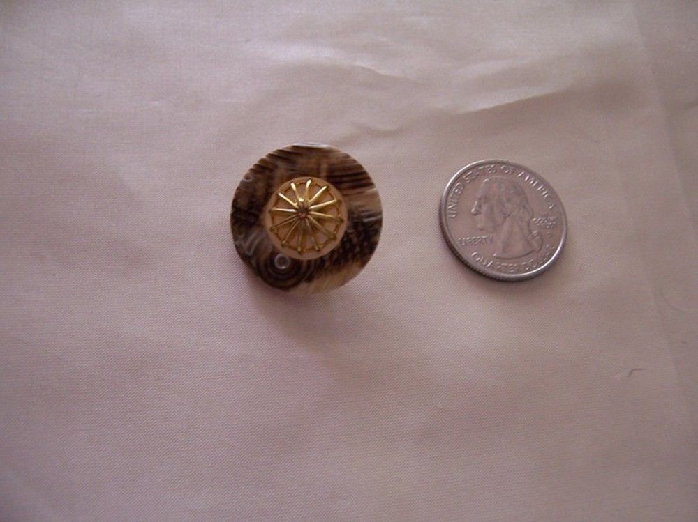 5 BEIGE FAUX HORN GOLD RAISED BASKET CTR #48 1 BUTTONS