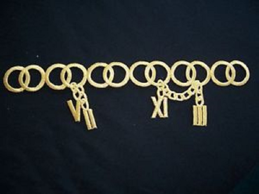 DASHING-STYLISH-CHIC-EMBROIDERY-IRON-ON-APPLIQUE-GOLD-CHAIN-W-ROMAN-NUMERALS