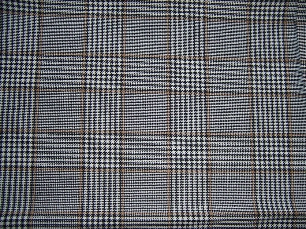 ITALIAN-WHITE-BLACK-TAN-GLEN-PLAID-SUPER-120-DESIGNER-WOOL-FABRIC-23-x-60