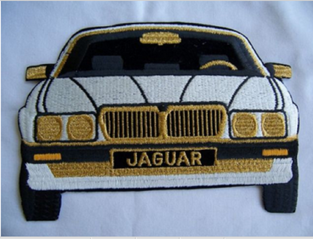 STUNNING-EMBROIDERY-IRON-ON-APPLIQUE-WHITE-BLACK-GOLD-JAGUAR-LUXURY-AUTOMOBILE