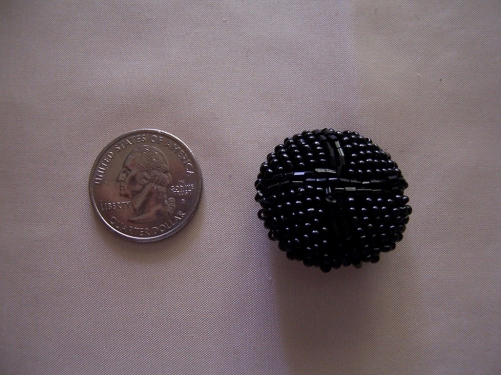 2 HAND BEADED BLACK SWIRL BUTTONS 1 3" IN SIZE #200