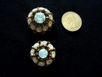 2 VINTAGE OPALESCENT & SAPPHIRE RHINESTONES BUTTONS 1" IN SIZE  #276