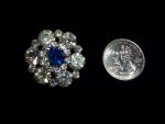 5 SAPPHIRE BLUE & CLEAR RHINESTONE VINTAGE BUTTONS 7/8" IN SIZE  #273