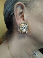 ITALY VINTAGE CLIP EARRINGS ARCH DESIGN GOLDTONE WITH RHINESTONES