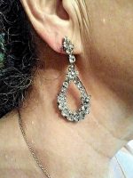 MULTI SHAPE RHINESTONE SILVER TONE CLIP EARRINGS