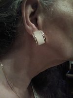 VINTAGE CLIP EARRINGS GOLD ROPE BOTH SIDES OF CURVED LONG MOTHER OF PEARL