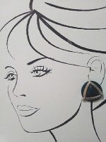 VINTAGE CLIP BUTTON EARRINGS IN GREEN W/ GOLDTONE TRIANGLE ACCENT