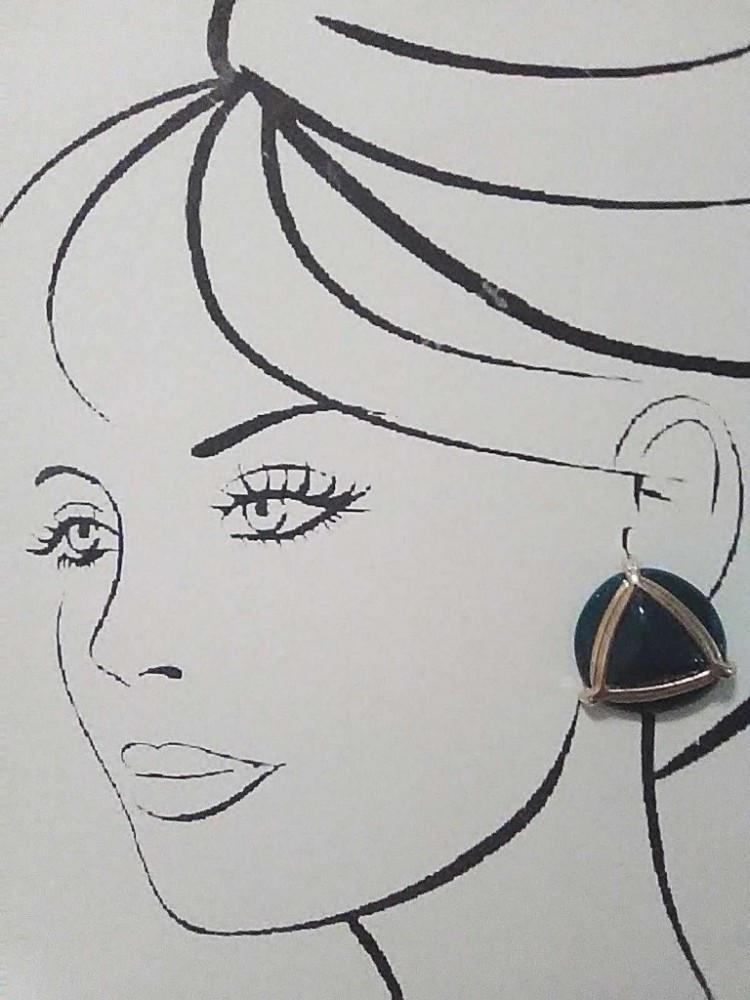 VINTAGE CLIP BUTTON EARRINGS IN GREEN W/ GOLDTONE TRIANGLE ACCENT