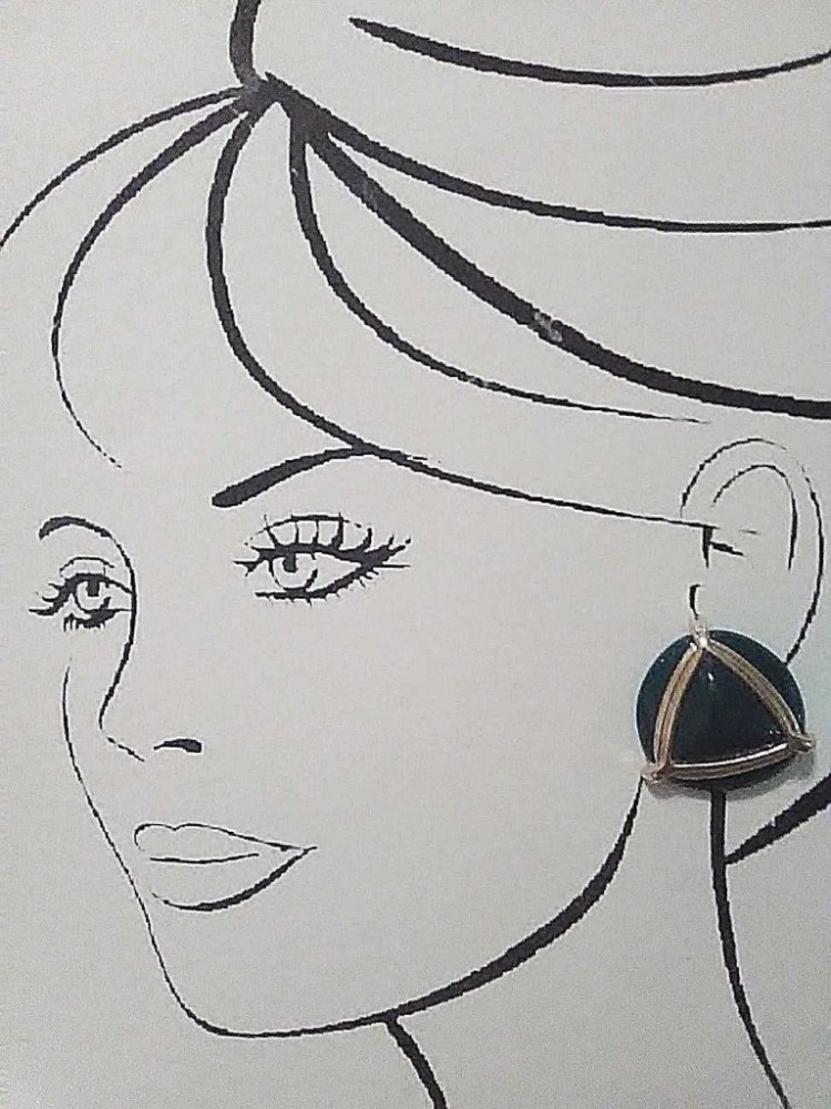 VINTAGE CLIP BUTTON EARRINGS IN GREEN W/ GOLDTONE TRIANGLE ACCENT
