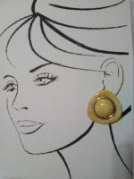 VINTAGE CLIP BUTTON STYLE EARRINGS MARBELIZED YELLOW TRIANGLES W/ ROUND CENTER