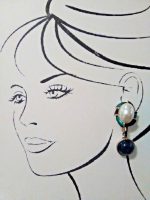 VINTAGE CLIP DANGLE EARRINGS GREEN BLK ENAMEL FAUX MABE PEARL & REVERSIBLE DROP