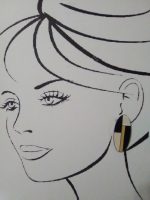 VINTAGE CLIP EARRINGS BUTTON STYLE MONDRIAN INSPIRED GOLD CREAM NAVY COLOR BLOCK