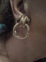 VINTAGE CLIP GOLDTONE BUTTON EARRINGS TWISTED ROPE KNOT W/  DOORKNOCKERS HOOP