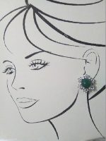 VINTAGE CLIP SILVERTONE BUTTON EARRINGS FAUX JADE W/ FLORAL R/S SURROUND