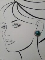 VINTAGE GOLDTONE BUTTON EARRINGS FAUX JADE CENTERS FRAMED IN RHINESTONES
