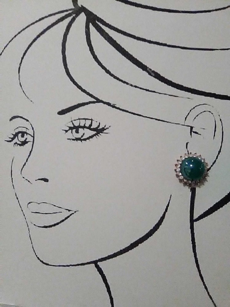 VINTAGE GOLDTONE BUTTON EARRINGS FAUX JADE CENTERS FRAMED IN RHINESTONES