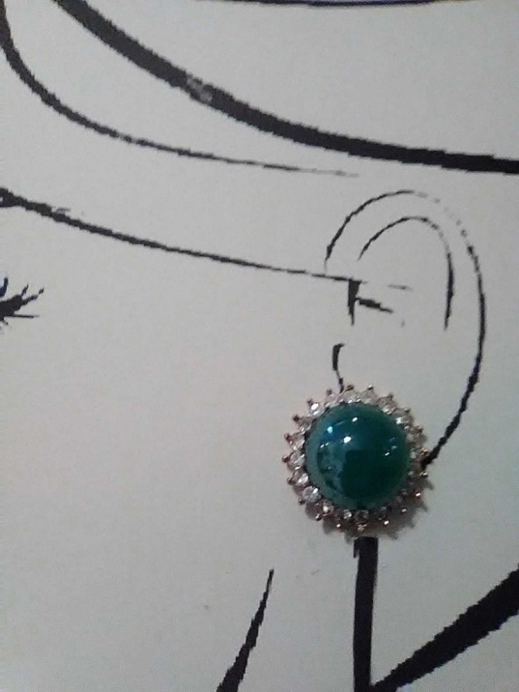VINTAGE GOLDTONE BUTTON EARRINGS FAUX JADE CENTERS FRAMED IN RHINESTONES