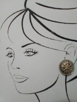 VINTAGE GOLDTONE CLIP BUTTON EARRINGS FILIGREE OVER GREEN TRANSLUCENT CENTER