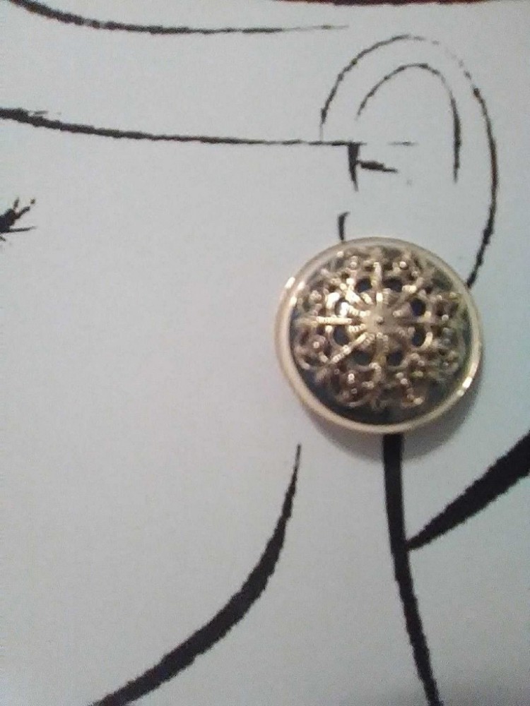 VINTAGE GOLDTONE CLIP BUTTON EARRINGS FILIGREE OVER GREEN TRANSLUCENT CENTER