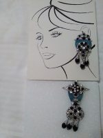 VINTAGE GRAND DUTCHESS FASHION EARRINGS JADE SUEDE W/ PEWTER RHINESTONE ACCENTS