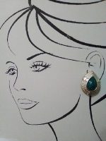 VINTAGE MATTE GOLDTONE CLIP BUTTON EARRINGS W/ GREEN FAUX GEMS LIGHTWEIGHT