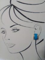VINTAGE CLIP EARRINGS TURQUOISE RECTANGLES WITH GOLDTONE BANDS