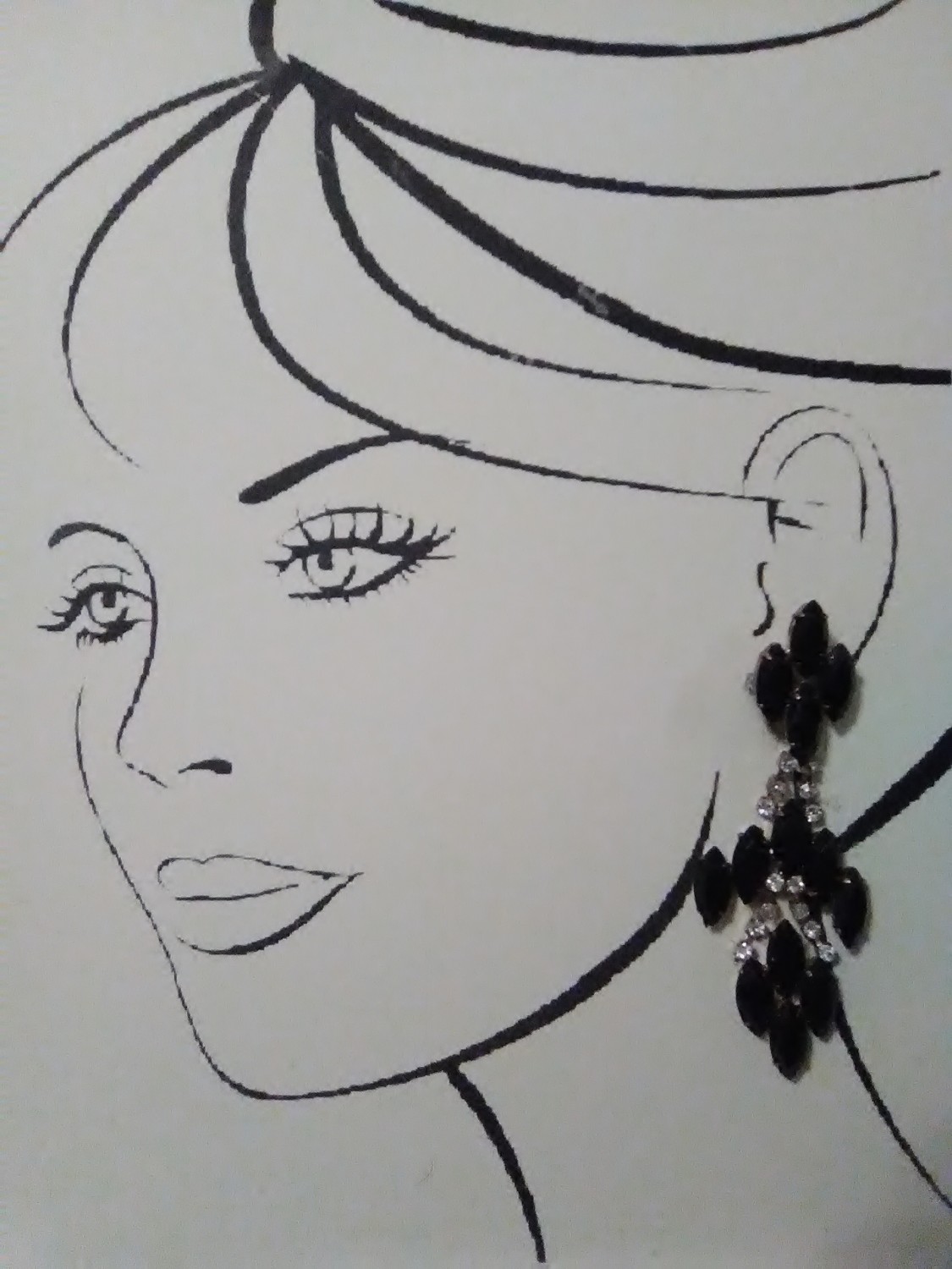 VINTAGE FASHION CLIP EARRINGS BLACK MARQUIS GEMS & RHINESTONE CHANDELIERS