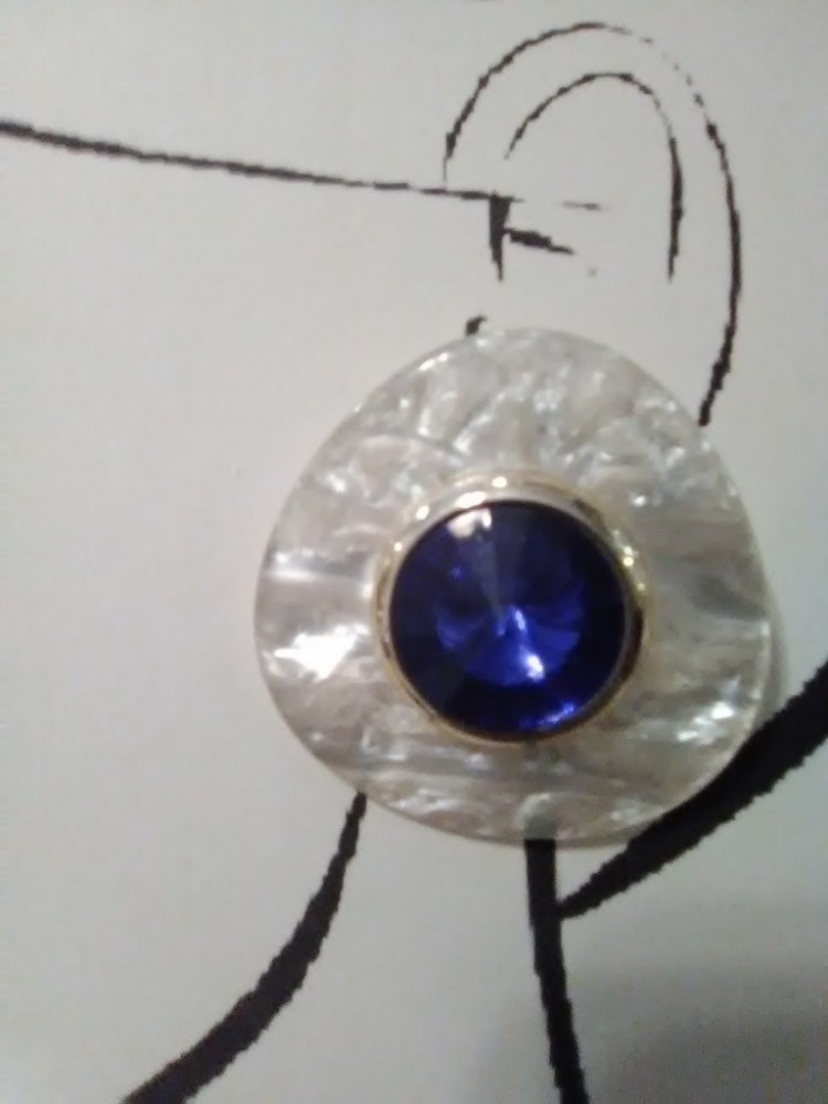 VINTAGE FASHION CLIP EARRINGS BLUE FACETTED GEM W/ PEARLY SURROUND