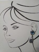 VINTAGE FASHION CLIP EARRINGS DULL SILVER W/ LT BLUE CABOCHON GEMS