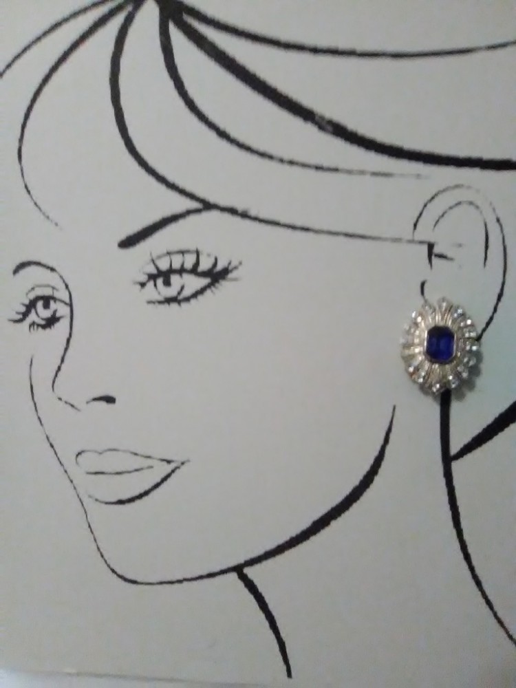 VINTAGE FASHION CLIP EARRINGS FAUX EMERALD CUT SAPPHIRE PAVE RHINESTONES