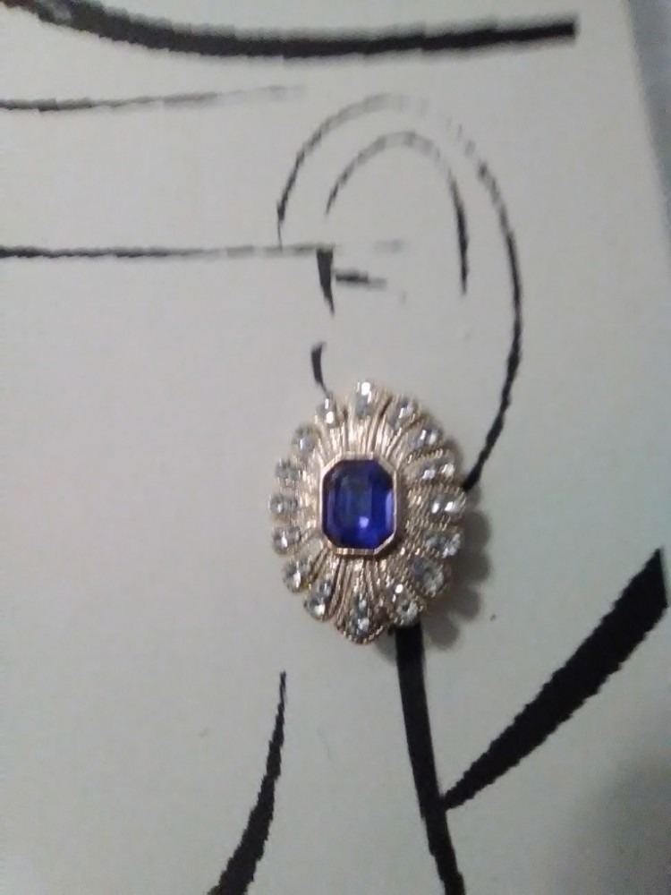 VINTAGE FASHION CLIP EARRINGS FAUX EMERALD CUT SAPPHIRE PAVE RHINESTONES