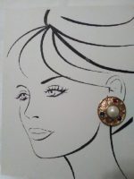 VINTAGE FASHION CLIP BUTTON EARRINGS FAUX MABE PEARL GOLDEN BORDER CABOCHON GEMS