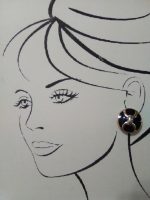 VINTAGE FASHION CLIP EARRINGS BLACK ENAMEL BUTTONS GOLDEN CHAIN DESIGN