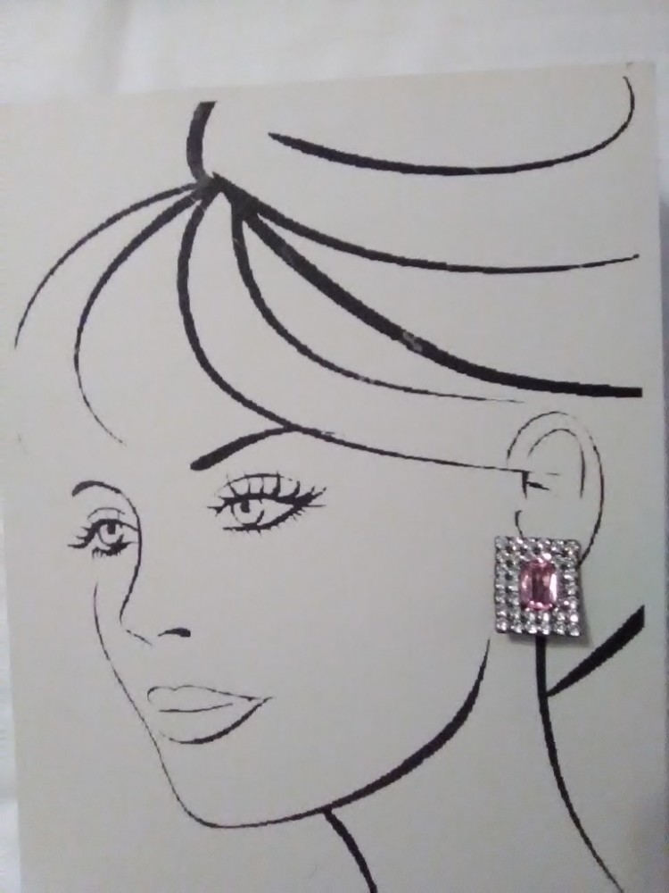VINTAGE FASHION CLIP EARRINGS FAUX PINK KUNZITE IN A DOUBLE RHINESTONE FRAME