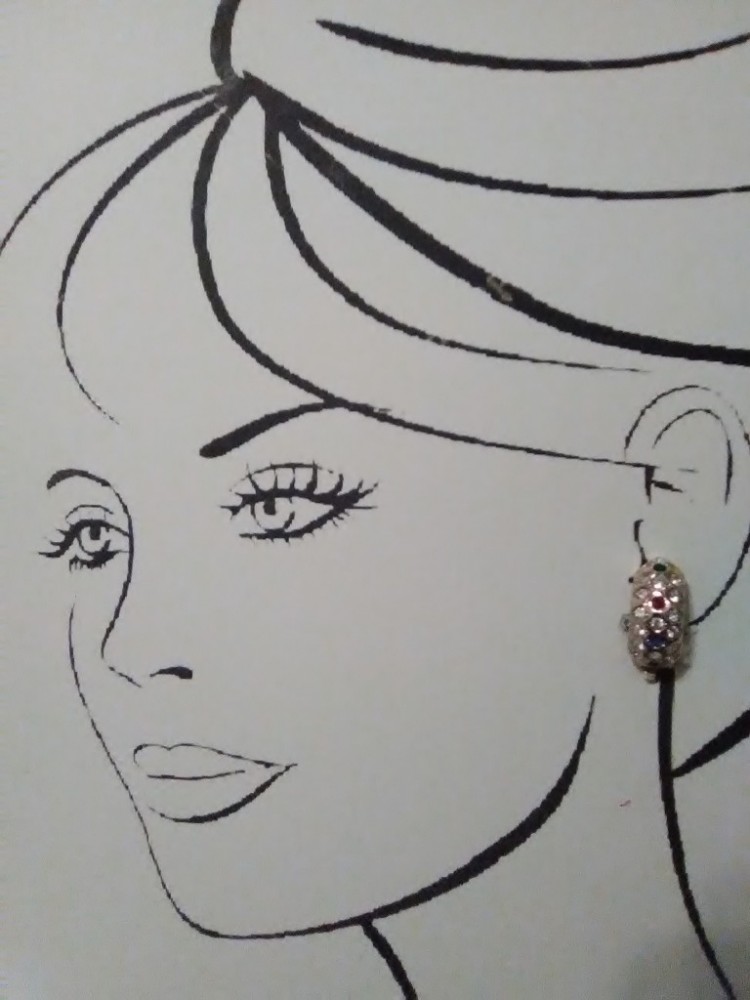 VINTAGE FASHION CLIP EARRINGS GOLDEN 1/2 HOOP PAVE FAUX RUBY EMERALD SAPPHIRE