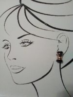 VINTAGE FASHION CLIP EARRINGS GOLDEN BAR W/ FACETTED BLACK GEMS