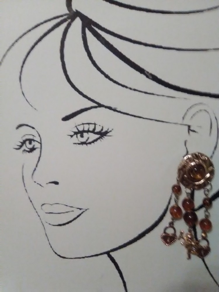 VINTAGE FASHION CLIP EARRINGS GOLDEN CHANDELIER FAUX CITRINE CAB BEADS CHARMS