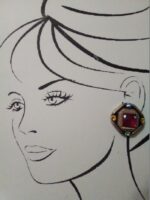 VINTAGE FASHION CLIP EARRINGS GOLDEN DIAMOND SHAPE W/PURPLE  GREEN YELLOW R/S