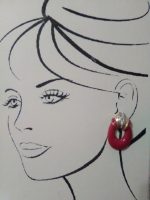 VINTAGE FASHION CLIP EARRINGS GOLDEN DOOR KNOCKERS RED ENAMEL RHINESTONE ACCENT
