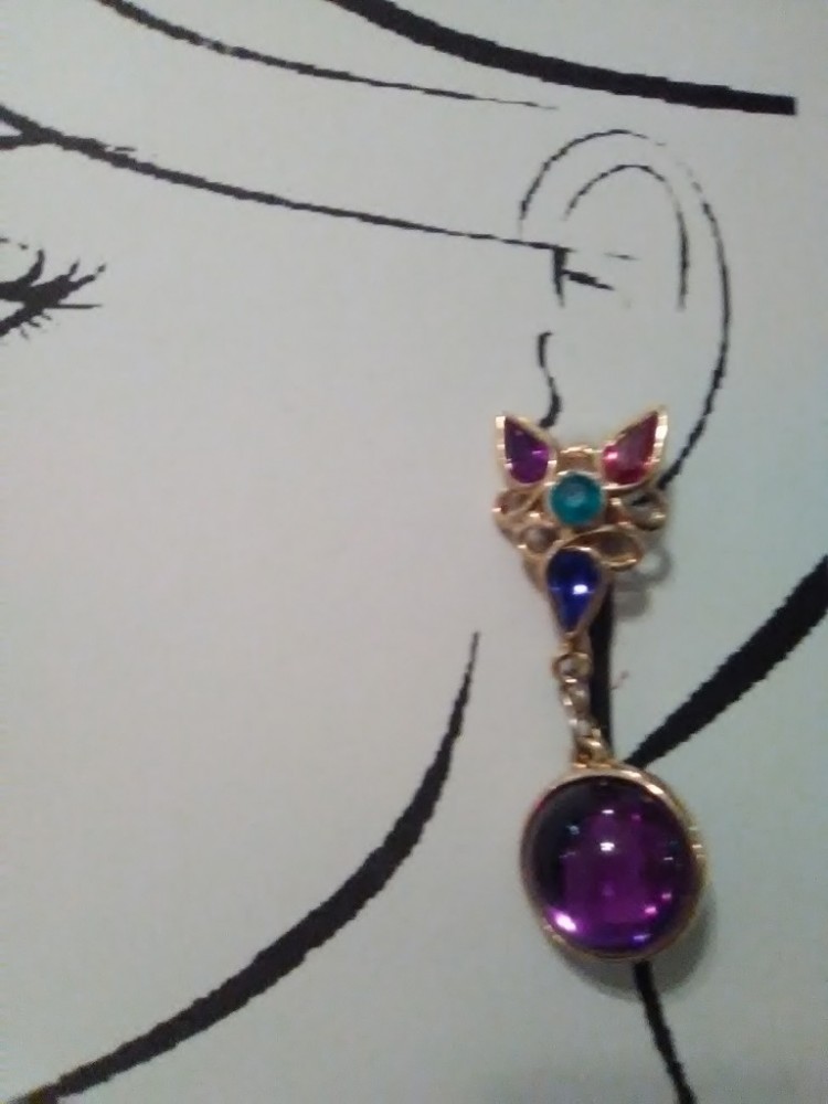 VINTAGE FASHION CLIP EARRINGS GOLDEN DROPS MARQUIS RHINESTONES GREEN PURPLE DROP