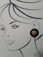 VINTAGE FASHION CLIP EARRINGS GOLDEN FILIGREE CENTERS IN BLACK CONTOURED FRAME