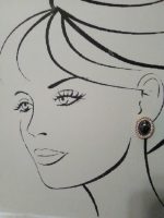 VINTAGE FASHION CLIP EARRINGS GOLDEN PAVE FRAME AN OVAL HEMATITE CABOCHON