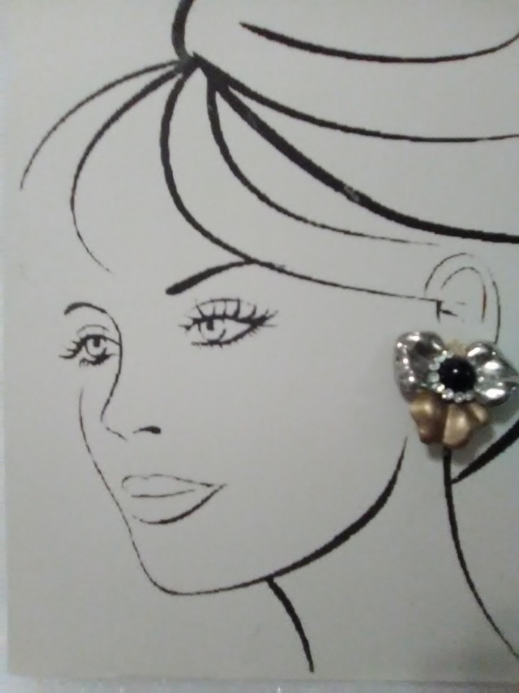 VINTAGE FASHION CLIP EARRINGS GOLDEN RESIN FLOWERS MULTIGEM PETALS